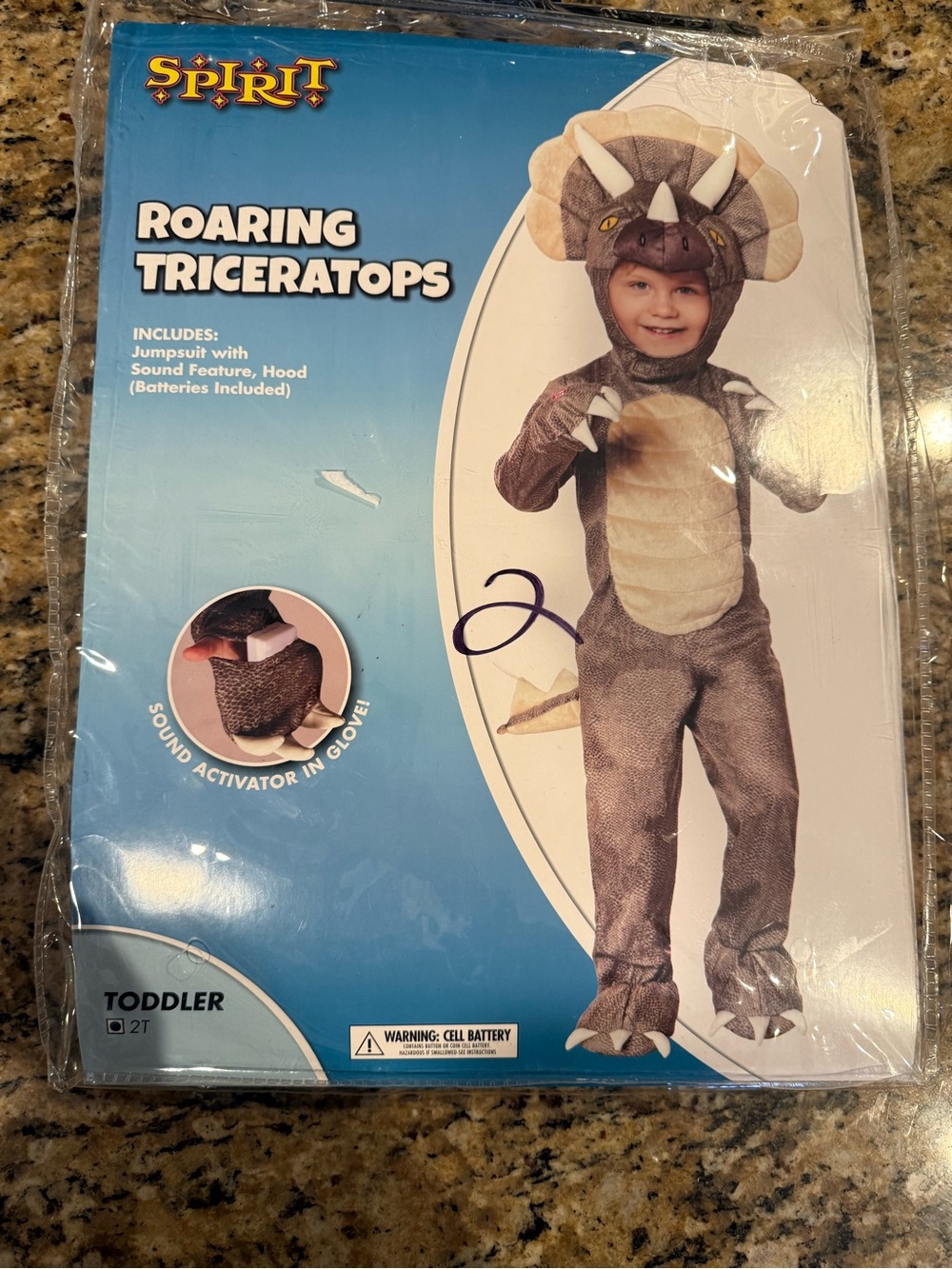 Spirit Halloween roaring triceratops Dinosaur plush Costume Unisex Toddler 2T